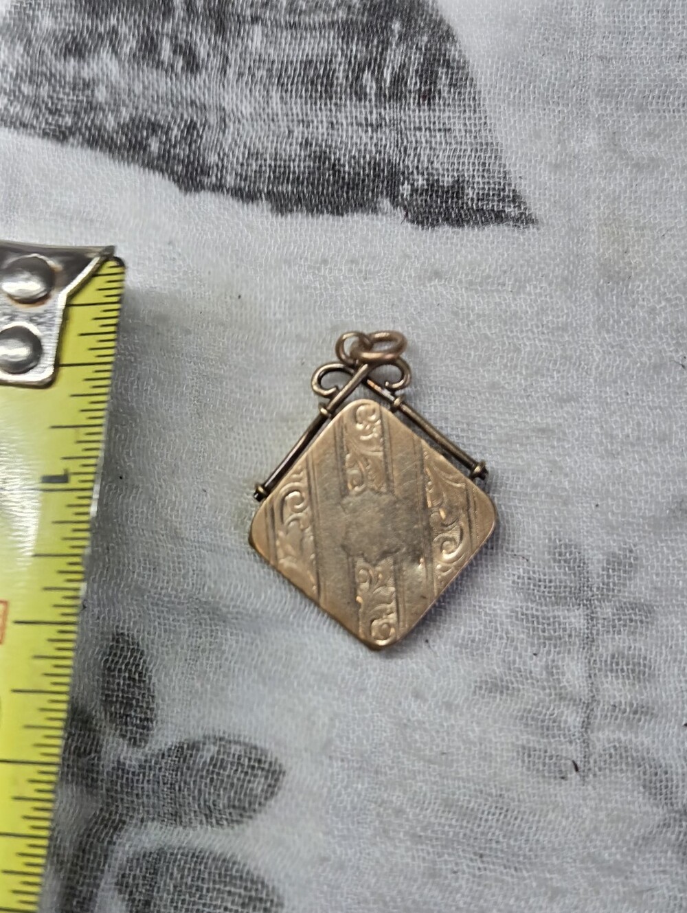 Antique Engraved Watch Fob Locket Pendant in Gold Filled